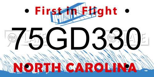 75GD330 North Carolina License Plate