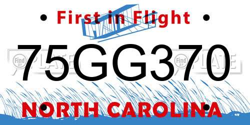 75GG370 North Carolina License Plate