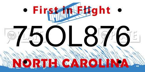 75OL876 North Carolina License Plate