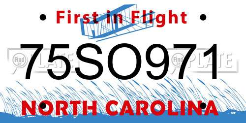 75SO971 North Carolina License Plate