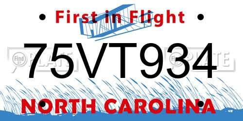 75VT934 North Carolina License Plate