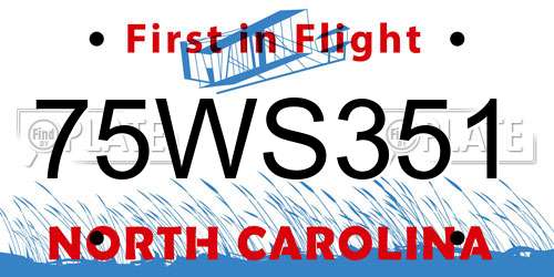 75WS351 North Carolina License Plate