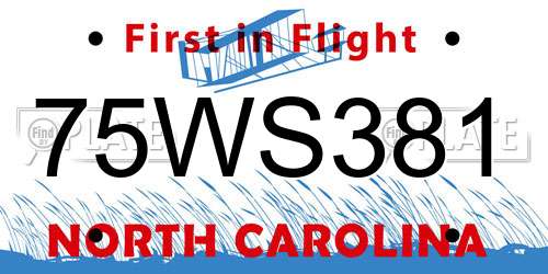 75WS381 North Carolina License Plate
