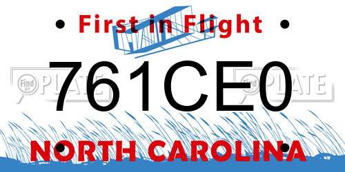 761CE0 North Carolina License Plate