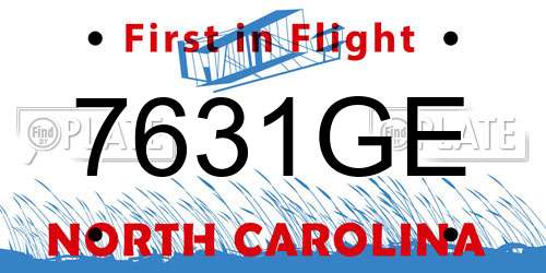 7631GE North Carolina License Plate