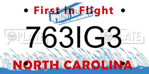 763IG3 North Carolina License Plate