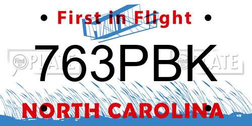 763PBK North Carolina License Plate