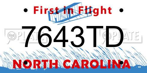 7643TD North Carolina License Plate