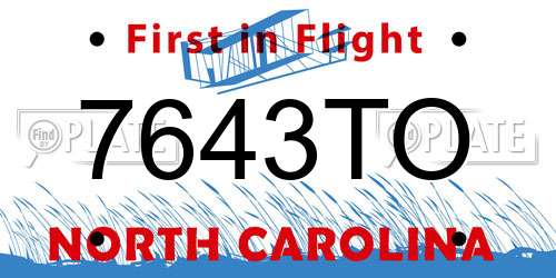 7643TO North Carolina License Plate