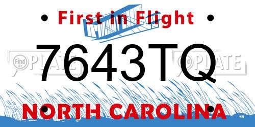 7643TQ North Carolina License Plate