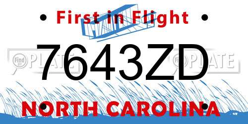 7643ZD North Carolina License Plate