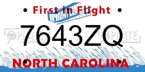 7643ZQ North Carolina License Plate