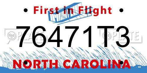 76471T3 North Carolina License Plate