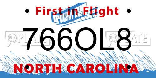 766OL8 North Carolina License Plate