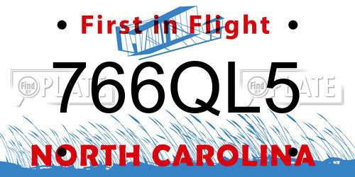 766QL5 North Carolina License Plate
