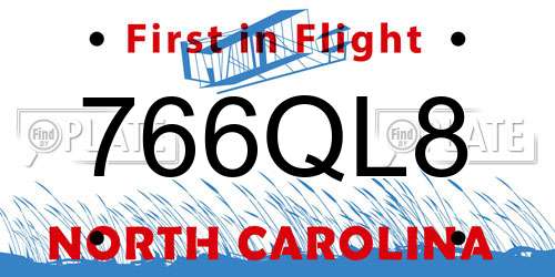 766QL8 North Carolina License Plate