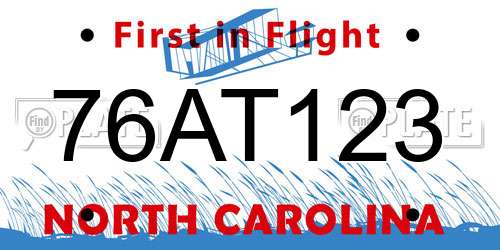 76AT123 North Carolina License Plate