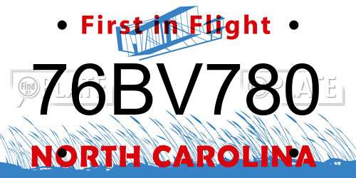 76BV780 North Carolina License Plate