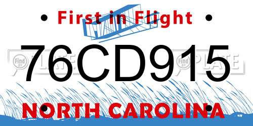 76CD915 North Carolina License Plate