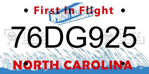 76DG925 North Carolina License Plate