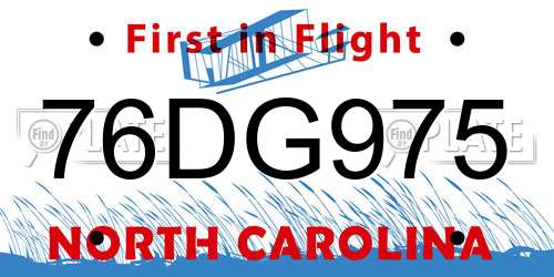 76DG975 North Carolina License Plate