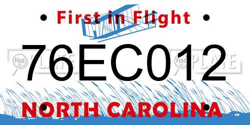 76EC012 North Carolina License Plate