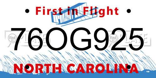 76OG925 North Carolina License Plate
