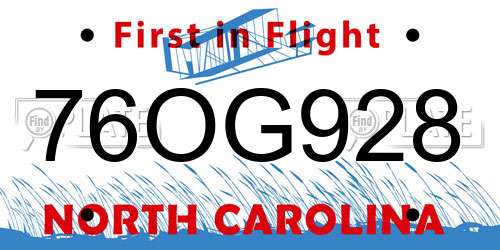 76OG928 North Carolina License Plate