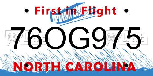 76OG975 North Carolina License Plate