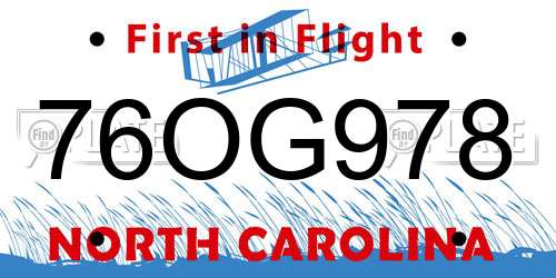 76OG978 North Carolina License Plate
