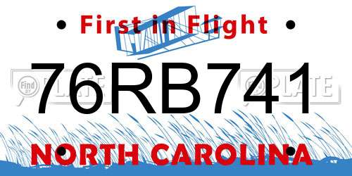 76RB741 North Carolina License Plate