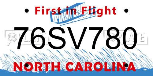 76SV780 North Carolina License Plate