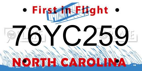 76YC259 North Carolina License Plate