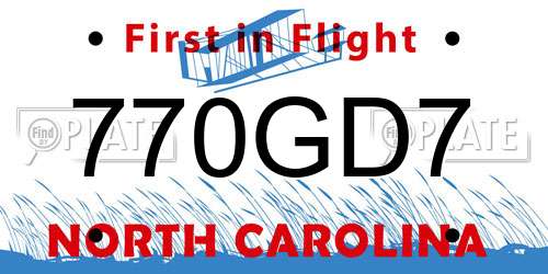 770GD7 North Carolina License Plate