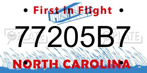 77205B7 North Carolina License Plate