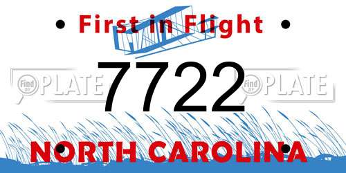 7722 North Carolina License Plate