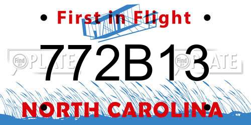 772B13 North Carolina License Plate