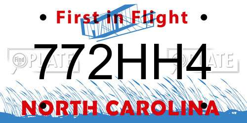 772HH4 North Carolina License Plate