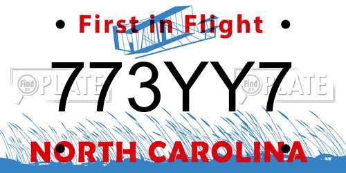773YY7 North Carolina License Plate