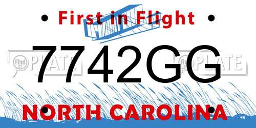 7742GG North Carolina License Plate