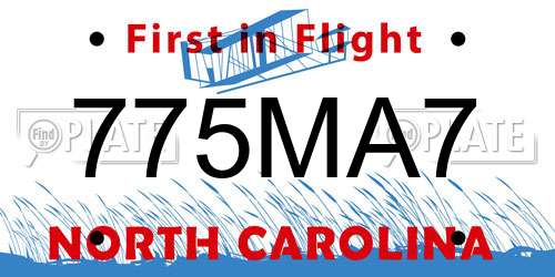 775MA7 North Carolina License Plate