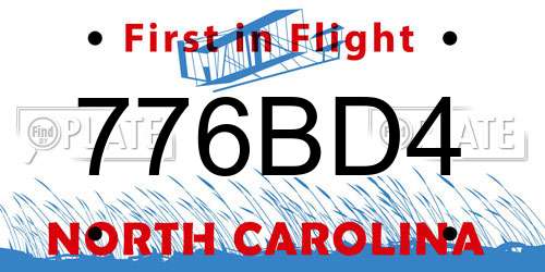776BD4 North Carolina License Plate