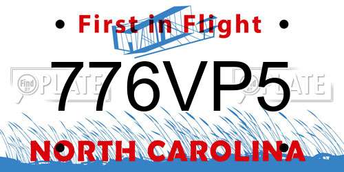 776VP5 North Carolina License Plate