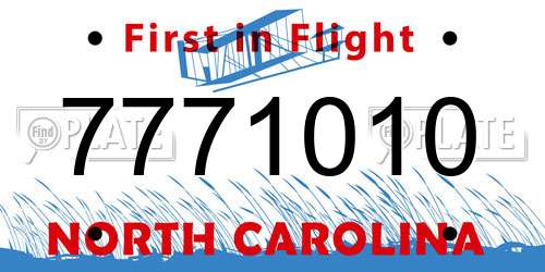 7771010 North Carolina License Plate