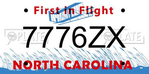 7776ZX North Carolina License Plate