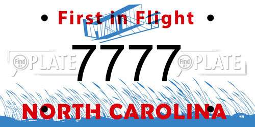 7777 North Carolina License Plate