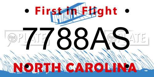 7788AS North Carolina License Plate