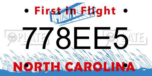 778EE5 North Carolina License Plate
