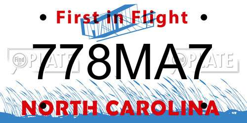 778MA7 North Carolina License Plate