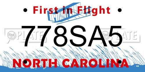 778SA5 North Carolina License Plate